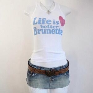 y2k life is better brunette graphic tank white ribbed tank size XS